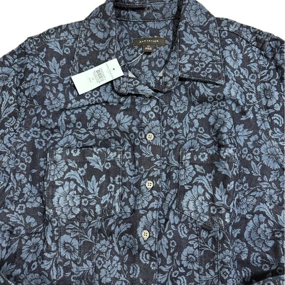 NWT - Ann Taylor Petite Denim Floral Flared Shirt – Size MP - Picture 7 of 16